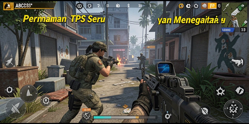 Tangkapan layar utama menampilkan aksi gameplay TPS yang intens.