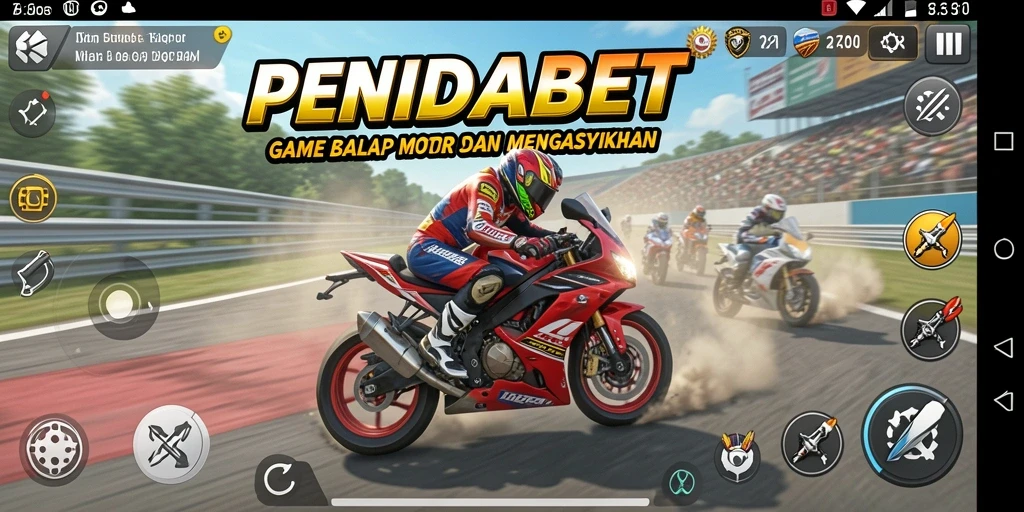 Screenshot utama PENIDABET menampilkan aksi balapan motor yang seru.
