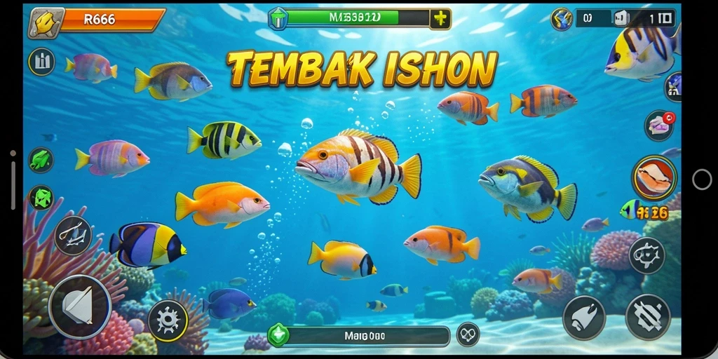 Screenshot gameplay RR666 menampilkan aksi seru menembak ikan.